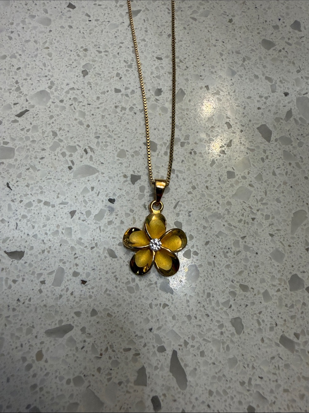 Gold Flower Pendant Necklace - Polished Yellow Gold Finish